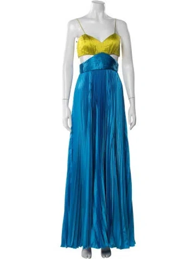Pre-owned Amur V-neck Long Dress In Blue