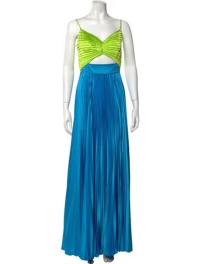 Pre-owned Amur V-neck Long Dress In Blue