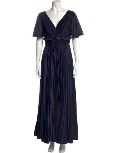 Pre-owned Amur V-neck Long Dress In Blue