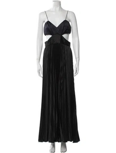 Pre-owned Amur V-neck Long Dress In Blue