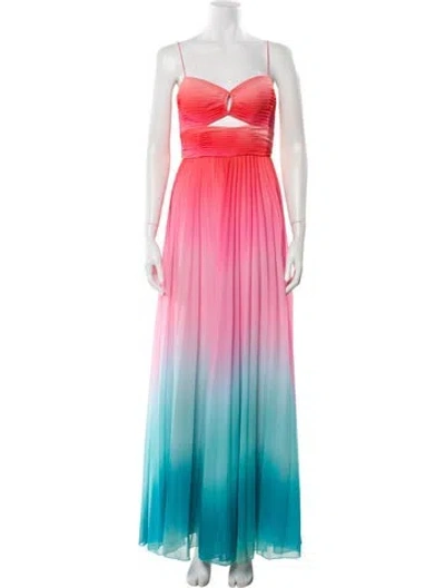 Pre-owned Amur V-neck Long Dress In Blue/orange/pink