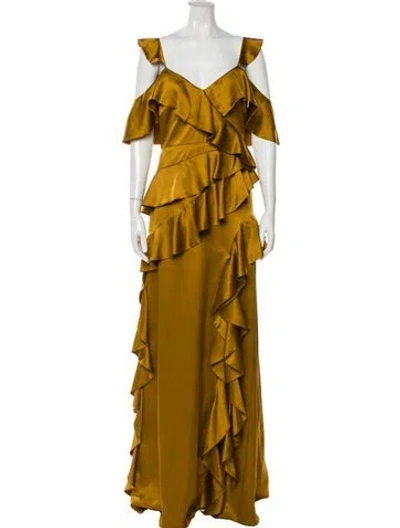 Pre-owned Amur V-neck Long Dress In Gold