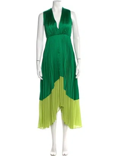 Pre-owned Amur V-neck Long Dress In Green