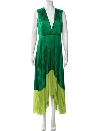 Pre-owned Amur V-neck Long Dress In Green