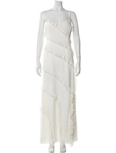 Pre-owned Amur V-neck Long Dress In Neutral