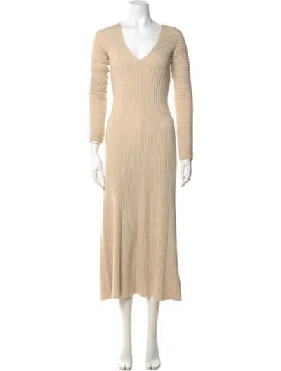 Pre-owned Amur V-neck Long Dress In Neutral