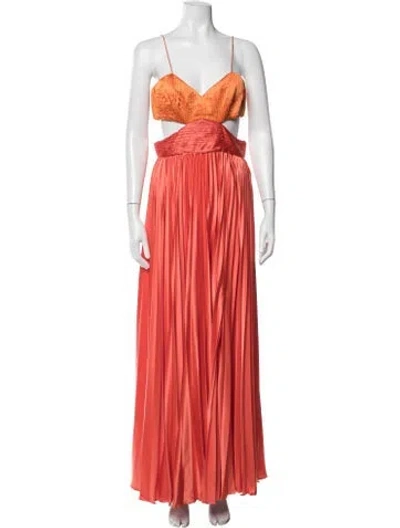 Pre-owned Amur V-neck Long Dress In Orange