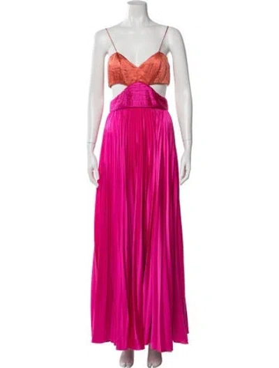 Pre-owned Amur V-neck Long Dress In Pink