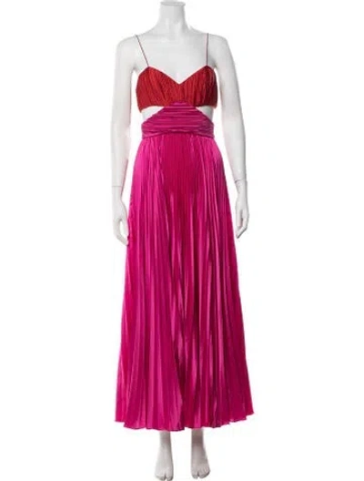 Pre-owned Amur V-neck Long Dress In Pink