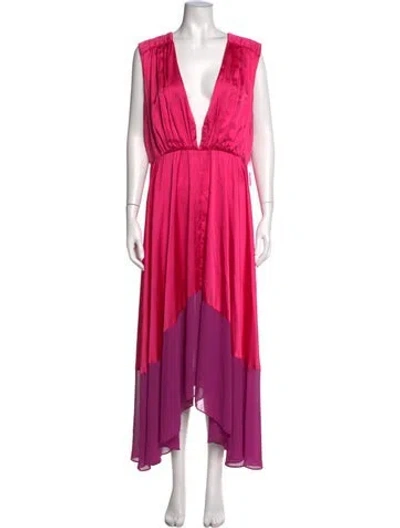 Pre-owned Amur V-neck Long Dress In Pink/purple