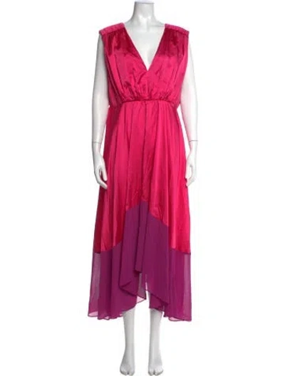 Pre-owned Amur V-neck Long Dress In Pink/purple