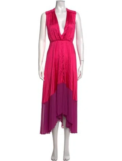 Pre-owned Amur V-neck Long Dress In Pink/purple