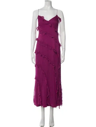 Pre-owned Amur V-neck Long Dress In Purple