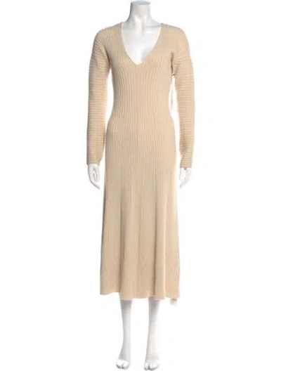 Pre-owned Amur V-neck Long Dress W/ Tags In Neutral