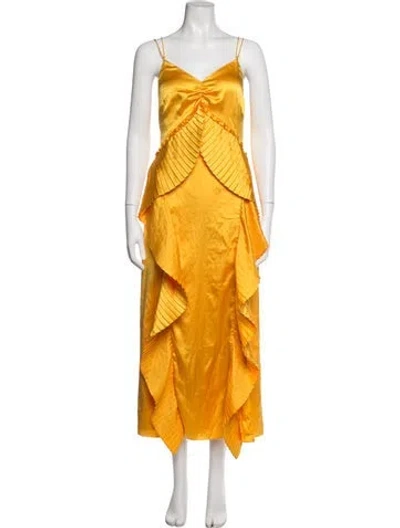 Pre-owned Amur V-neck Long Dress W/ Tags In Yellow