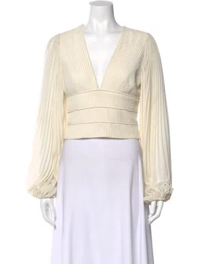 Pre-owned Amur V-neck Long Sleeve Blouse In Neutral