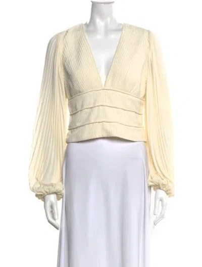 Pre-owned Amur V-neck Long Sleeve Blouse In Neutral