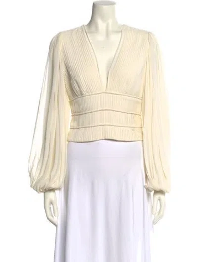 Pre-owned Amur V-neck Long Sleeve Crop Top In Neutral