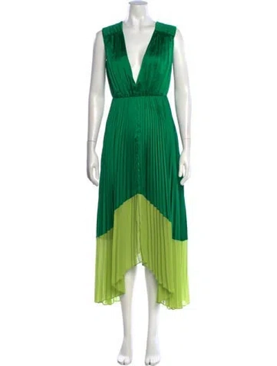 Pre-owned Amur V-neck Midi Length Dress In Green