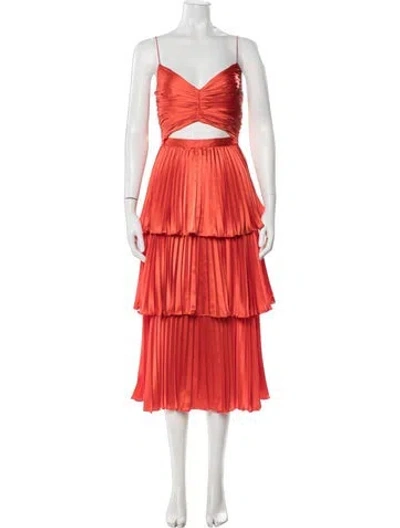 Pre-owned Amur V-neck Midi Length Dress In Orange