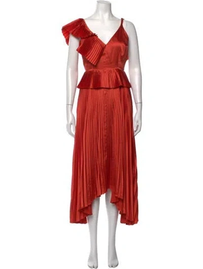 Pre-owned Amur V-neck Midi Length Dress In Orange