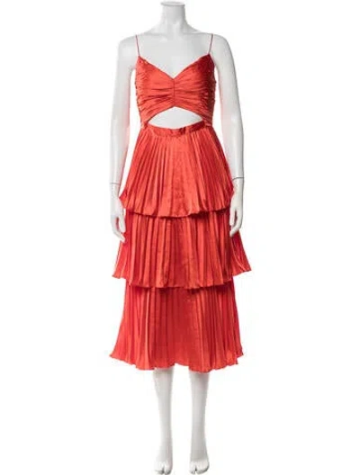 Pre-owned Amur V-neck Midi Length Dress In Orange