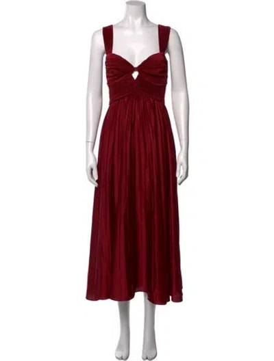 Pre-owned Amur V-neck Midi Length Dress In Red