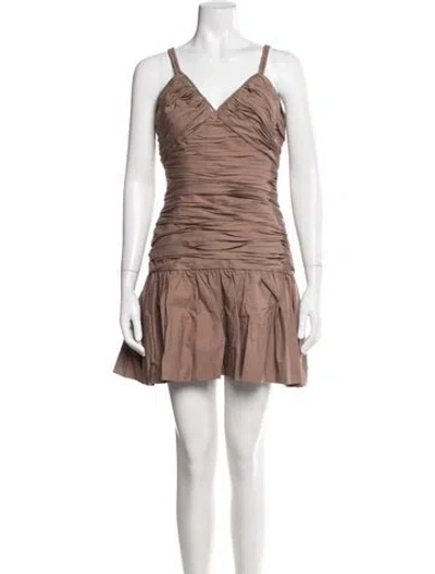 Pre-owned Amur V-neck Mini Dress W/ Tags In Brown