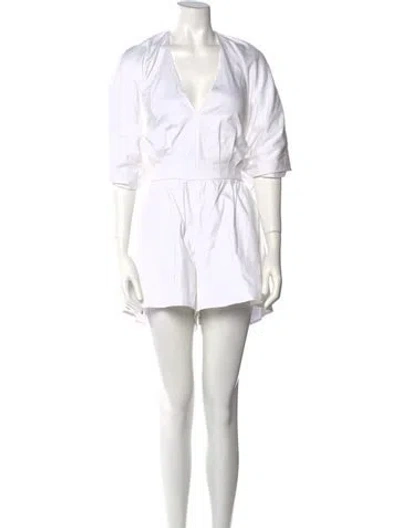 Pre-owned Amur V-neck Romper In White