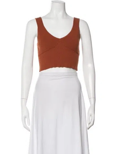 Pre-owned Amur V-neck Sleeveless Crop Top In Brown