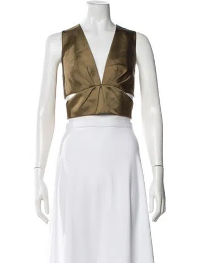 Pre-owned Amur V-neck Sleeveless Crop Top In Green