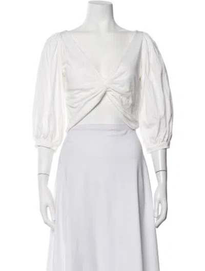 Pre-owned Amur V-neck Three-quarter Sleeve Crop Top In White