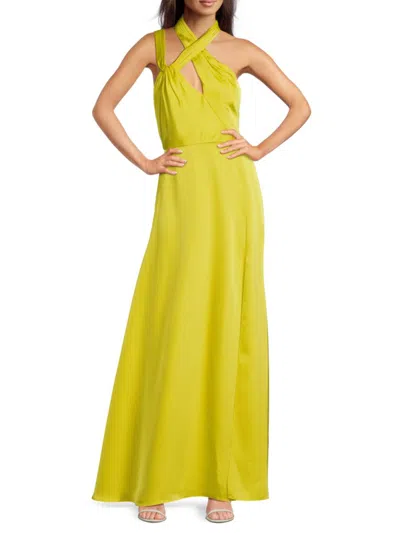 Amur Women's Allen Strappy Crisscross-neck Satin Gown In Green