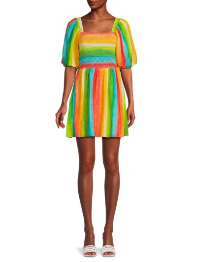 Amur Women's Campbell Striped Smocked Mini Dress In Yellow Multi