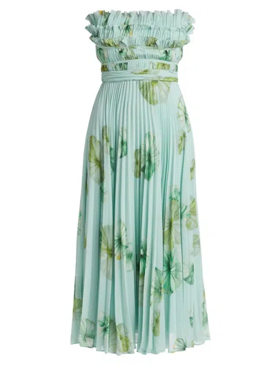 Amur Cathy Floral Plisse Midi Dress In Green