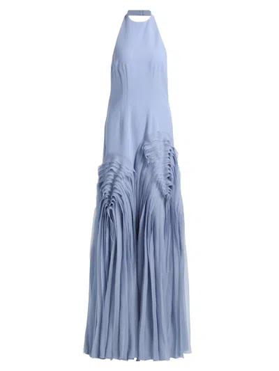 Amur Women's Elani Pleated Halterneck Gown In Blue