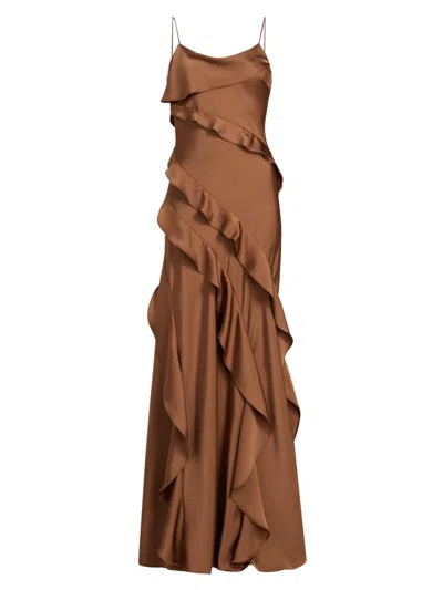 Amur Ellen Ruffle Gown In Brown