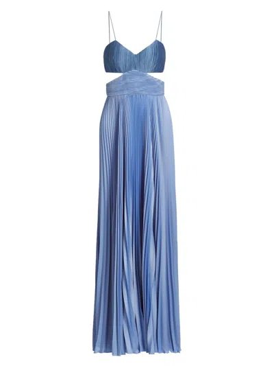 Amur Women's Elodie Satin Colorblock Pleated Gown In Blue