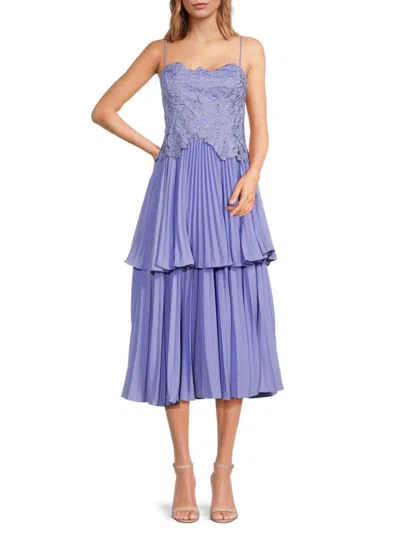 Amur Women's Esmae Mixed-media A-line Midi-dress In Purple