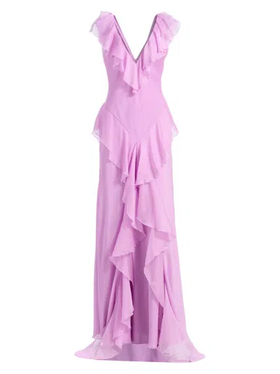 Amur Estella Bias Ruffled Gown In Pink