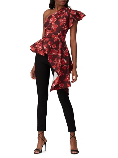 Amur Women's Floral Draped Asymmetric Top In Red