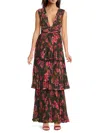 Amur Women's Fluer Deep-v Tiered Pleated Maxi Dress