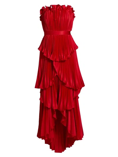 Amur Women's Janey Tiered Shell High-low Gown In Red