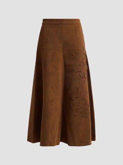 Amur Women's Kara Floral-embroidered Faux-suede Midi Skirt In Brown