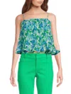 Amur Kersten Pleated Top In Garden Blues In Garden Blue