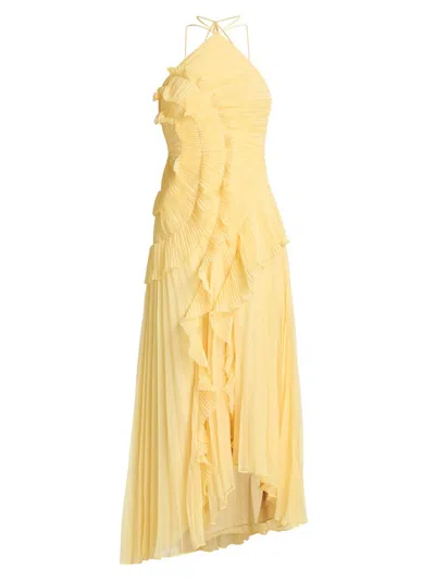 Amur Women's Lorelie Ruffle Halterneck Gown In Yellow
