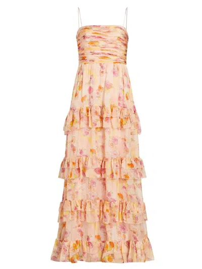 Amur Women's Mallory Silk Floral Tiered Gown In Flowers In Cloud