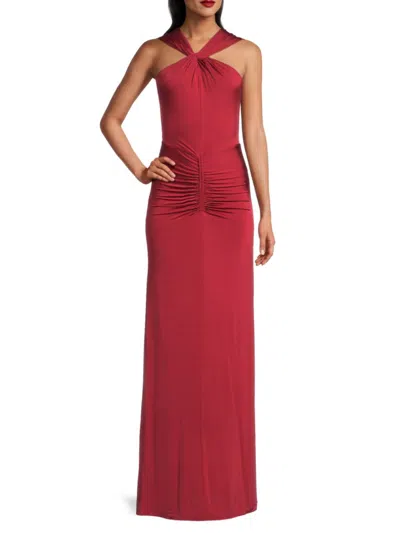 Amur Women's Mena Ruched Jersey Halter Column Gown