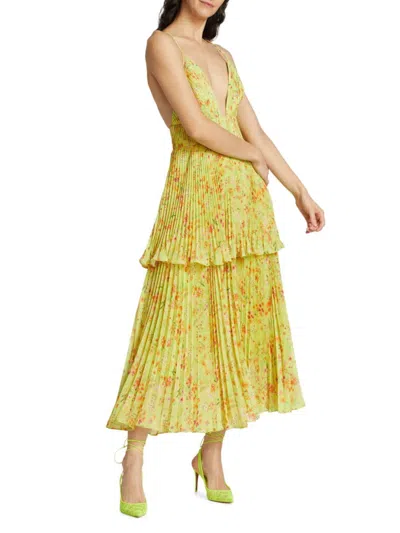 Amur Women's Nico Floral Pleated Tiered Midi Dress In Yellow