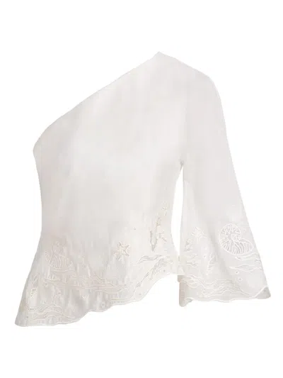 Amur Women's Olive Embroidered One-shoulder Top In White